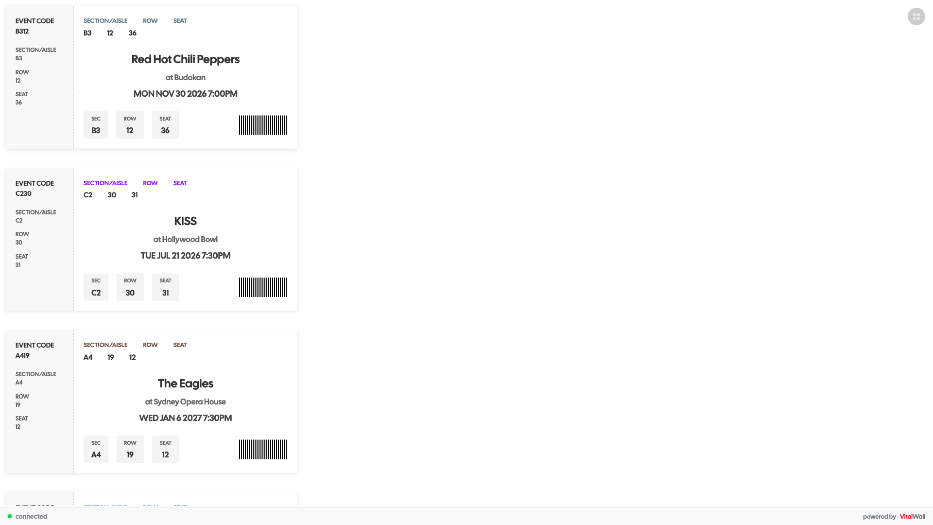 Live VitalWall - Event Ticketing Demo